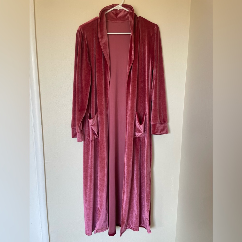 Elegant Burgundy Velvet Longline Cardigan Size Large